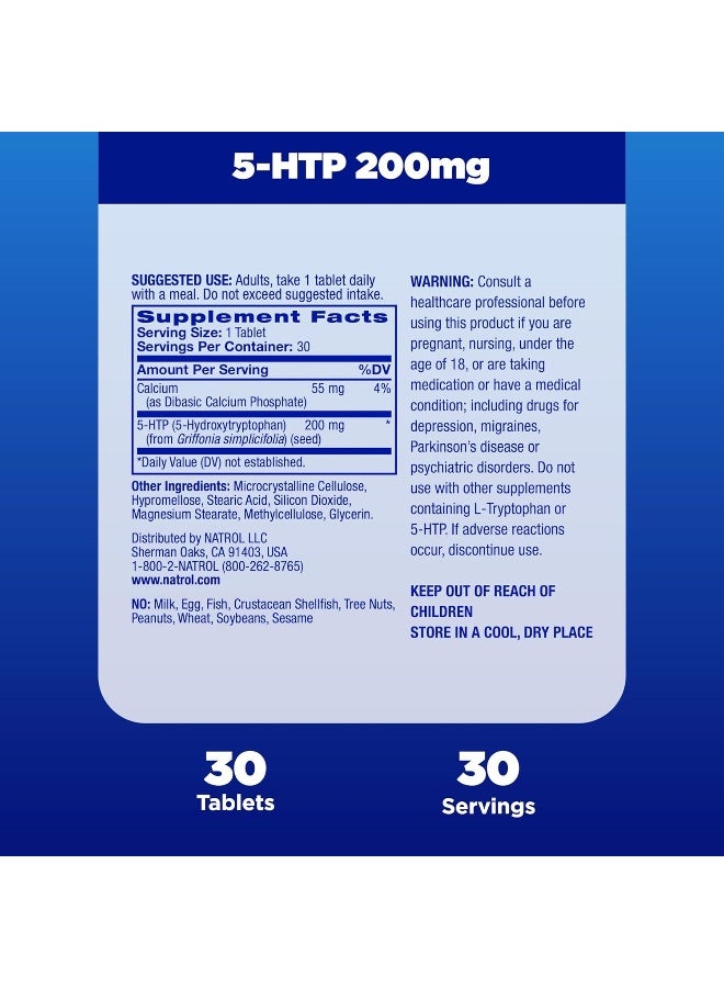 Natrol, 5-HTP, Time Release, Maximum Strength, 200 mg, 30 Tablets - Image 5